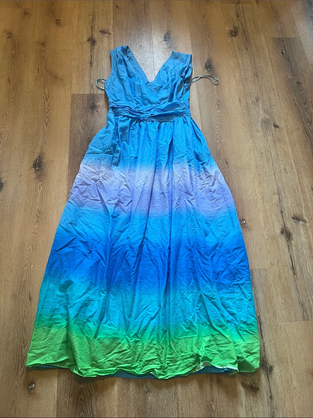 Taylor Ombre Blue to Green Sleeveless Maxi Dress Medium w/pockets